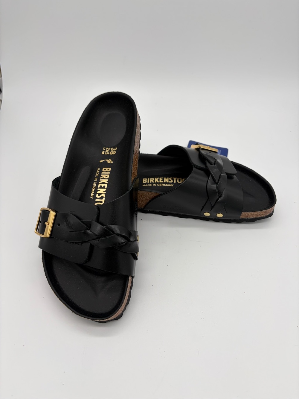 NWB Birkenstock Oita Braided Black Amalfi Leather Sandals Slide 38 US 7 7.5